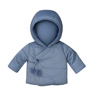 Mid Blue Winter Jacket with Pompom Tie | Cozy, Cute & Warm Outerwear