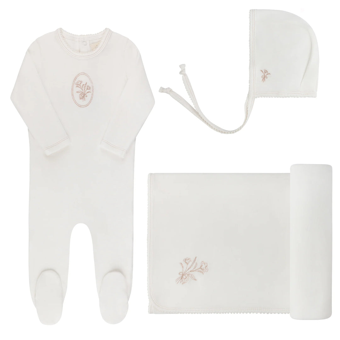 Ely's & Co Ivory Rosegold Velour Center Floral Take Me Home Set