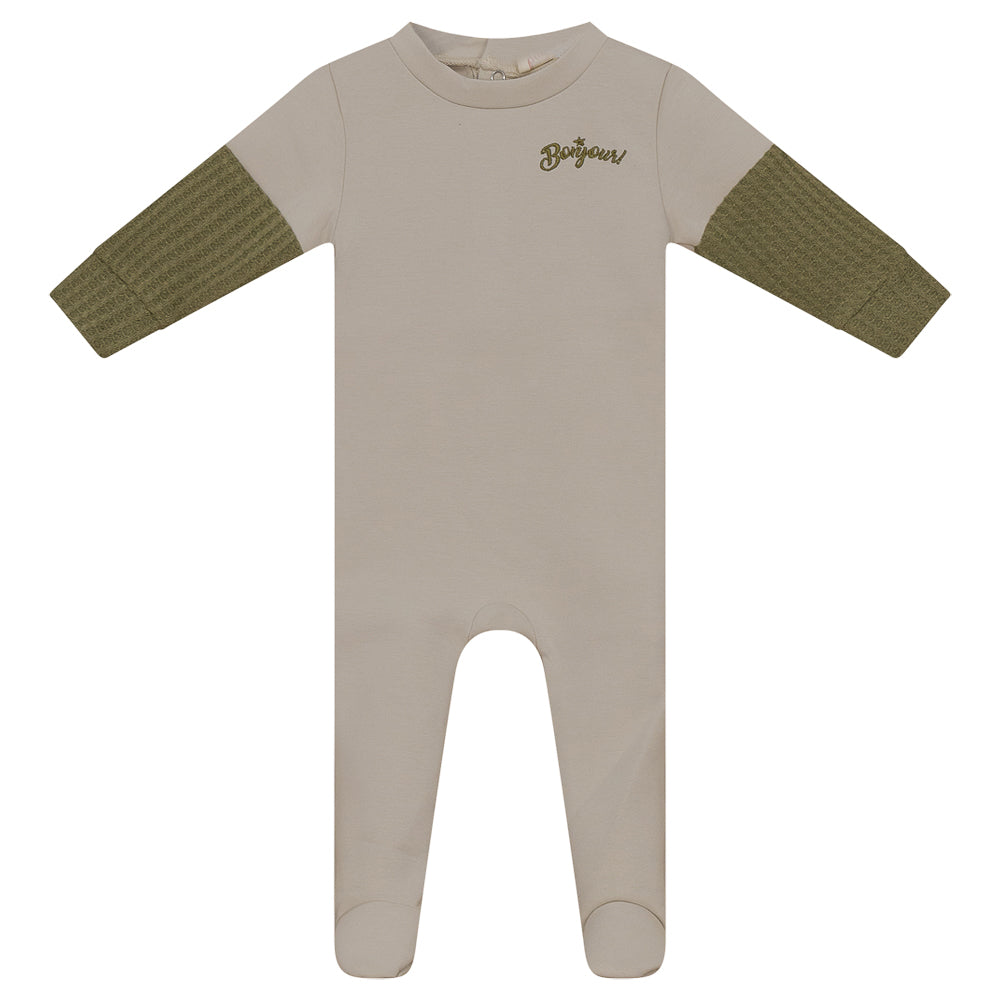 Bondoux Bebe Hunter Green Bonjour Embroidery Onesie