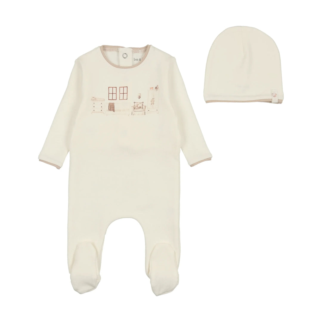 Bee & Dee Taupe Little Nursery Footie + Beanie