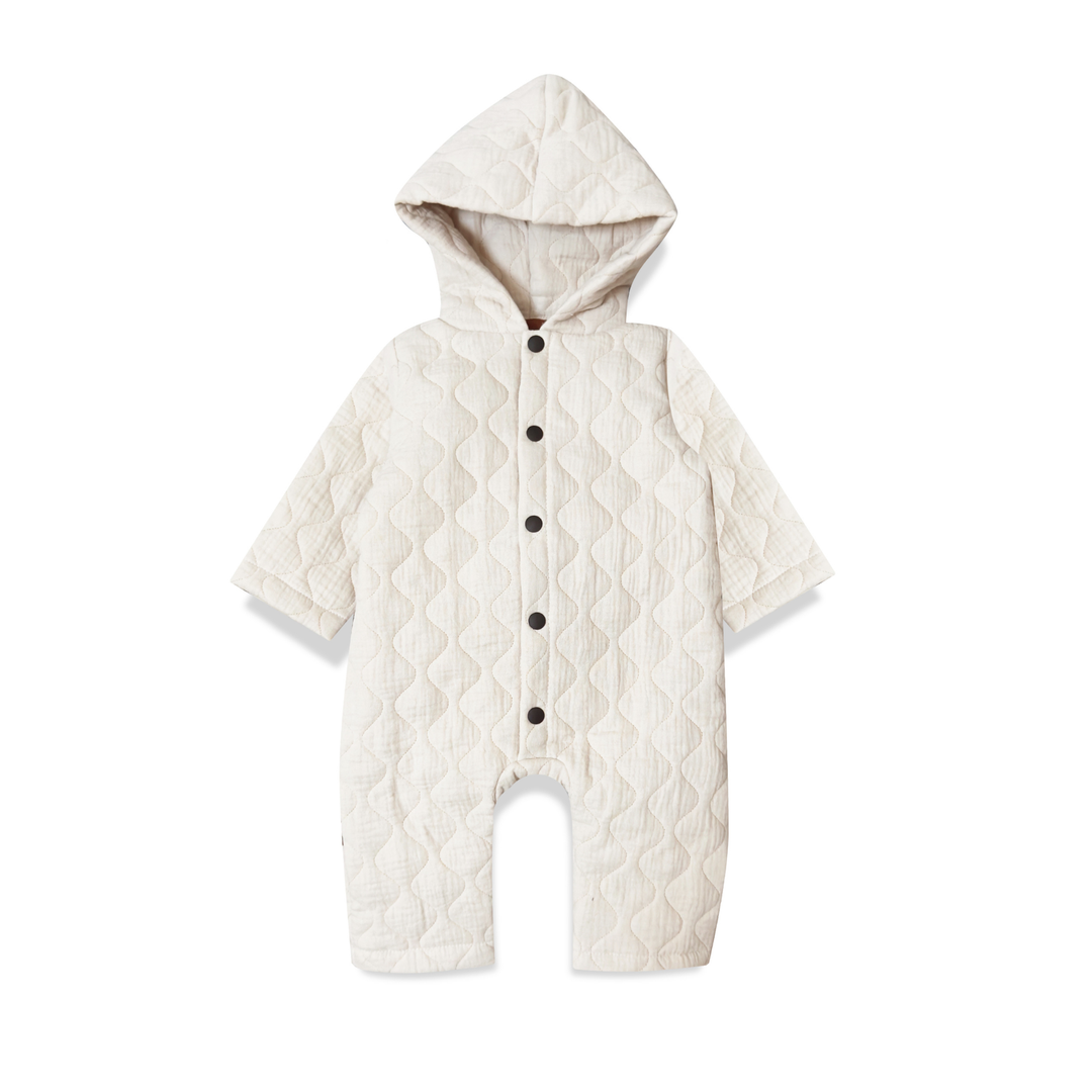 Hebe Creme Quilted Romper with Hood and Butons