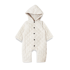 Hebe Creme Quilted Romper with Hood and Butons