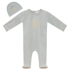 Charlotte & George Skylight Velour Footie + Hat