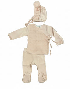 Latte Baby Rose Eyelet Wrap Set + Bonnet + Blanket