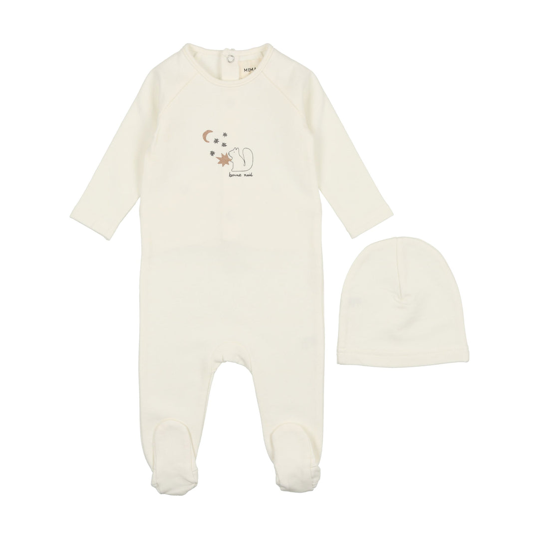 Mema Knits Winter White Squirrel Print Footie + Beanie