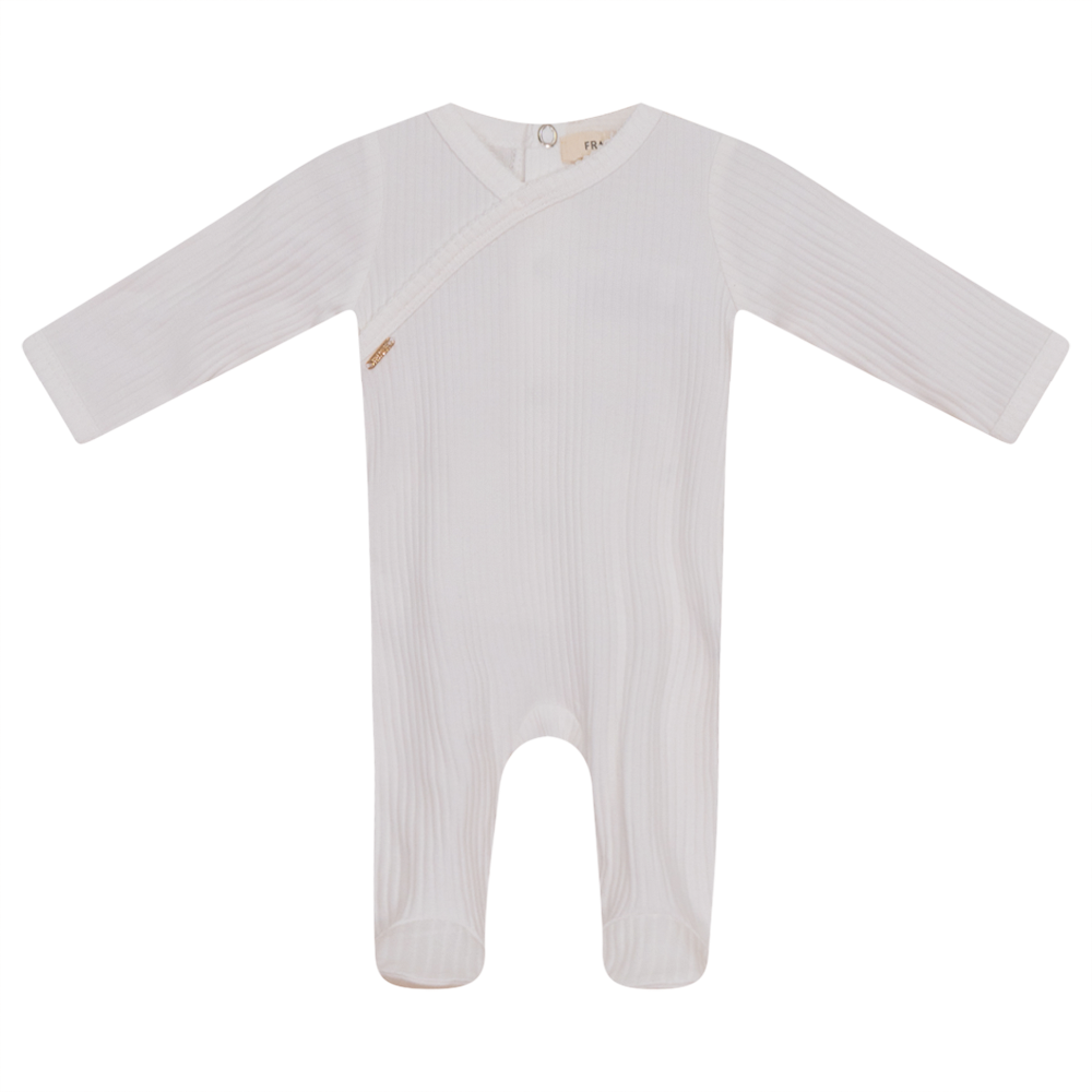 Fragile White RIb Faux Wrap Footie