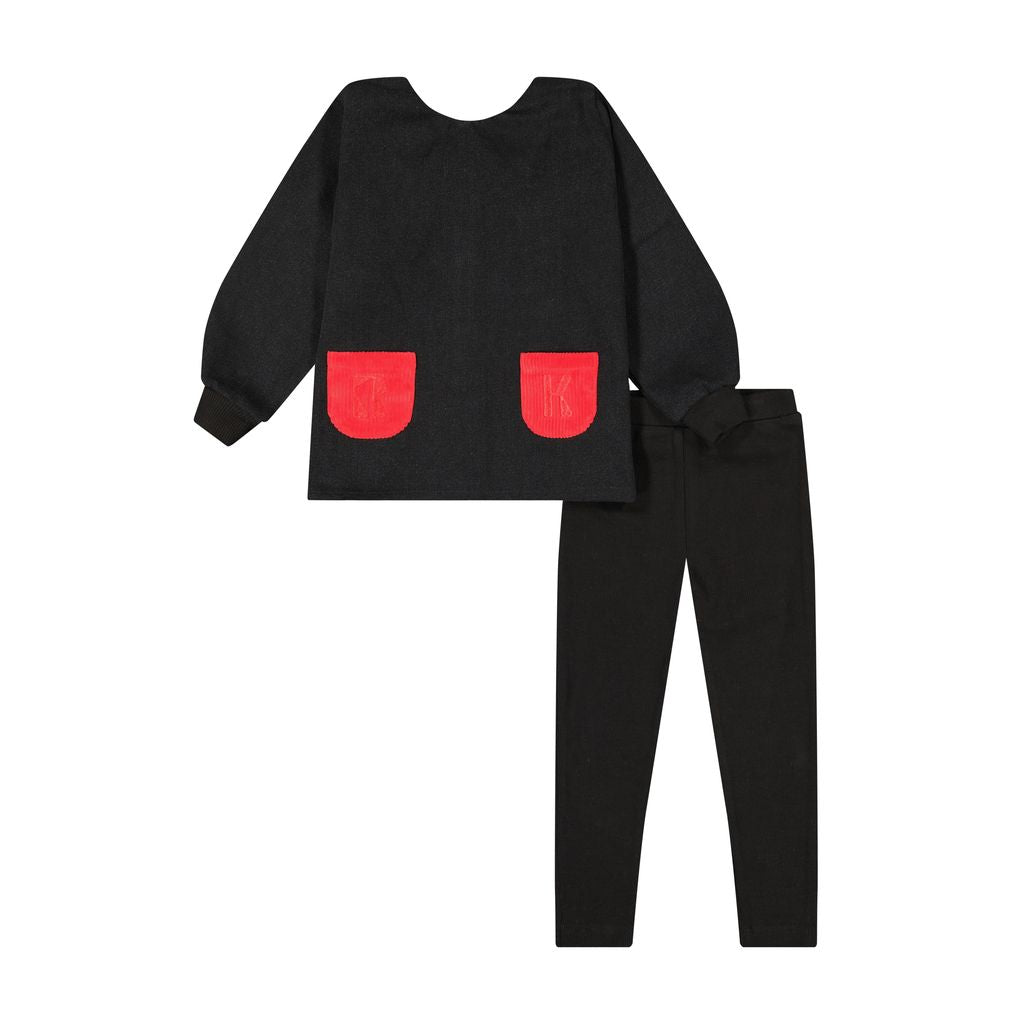 Retro Kid Black/Red Ruby Cord Detail Set