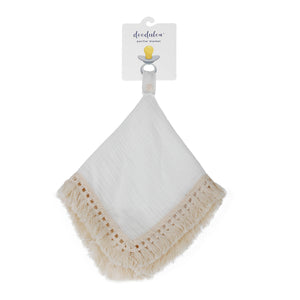 Doodalou - White - Muslin Boho Pacifier Blanket with Tassels