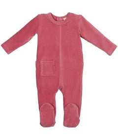 Maniere Pink Velour Ribbed Footie + Beanie
