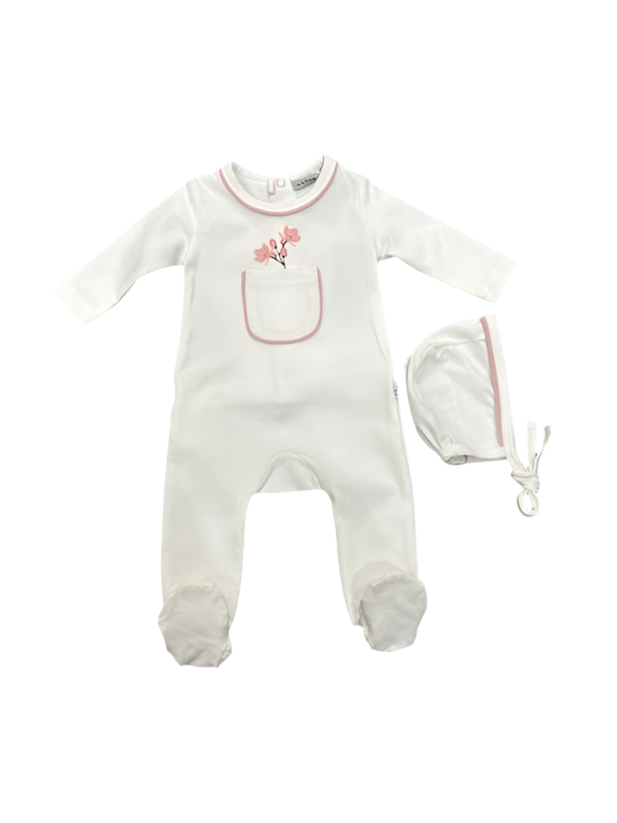 POCKET FLOWERS FOOTIE + BONNET