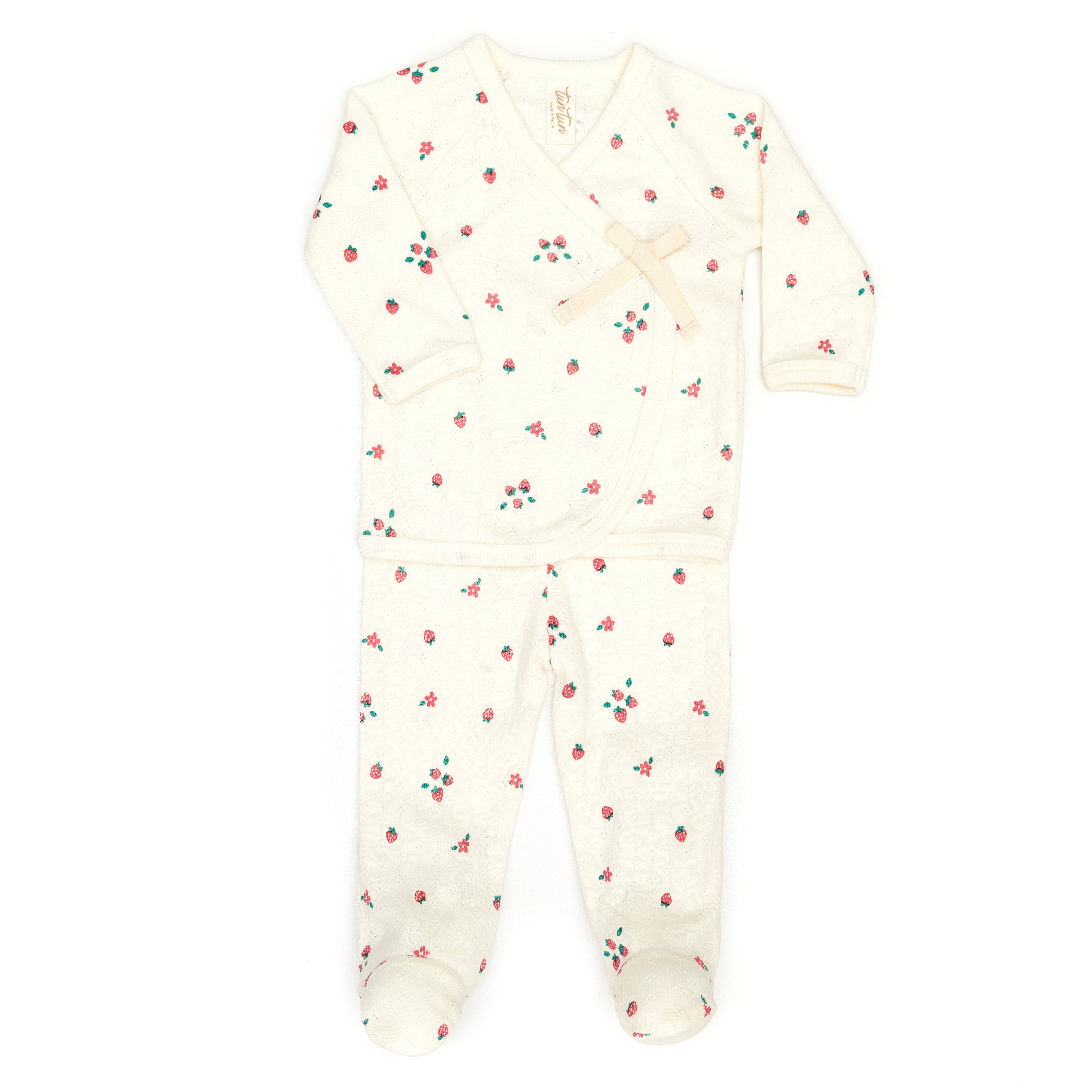 Tuntun - Pointelle Kimono 3pc Set Natural Strawberries