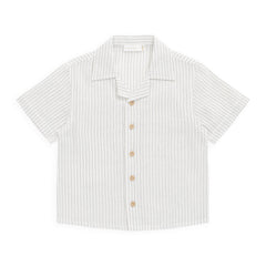 White striped shirt with buttons on a white background