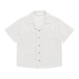 White striped shirt with buttons on a white background