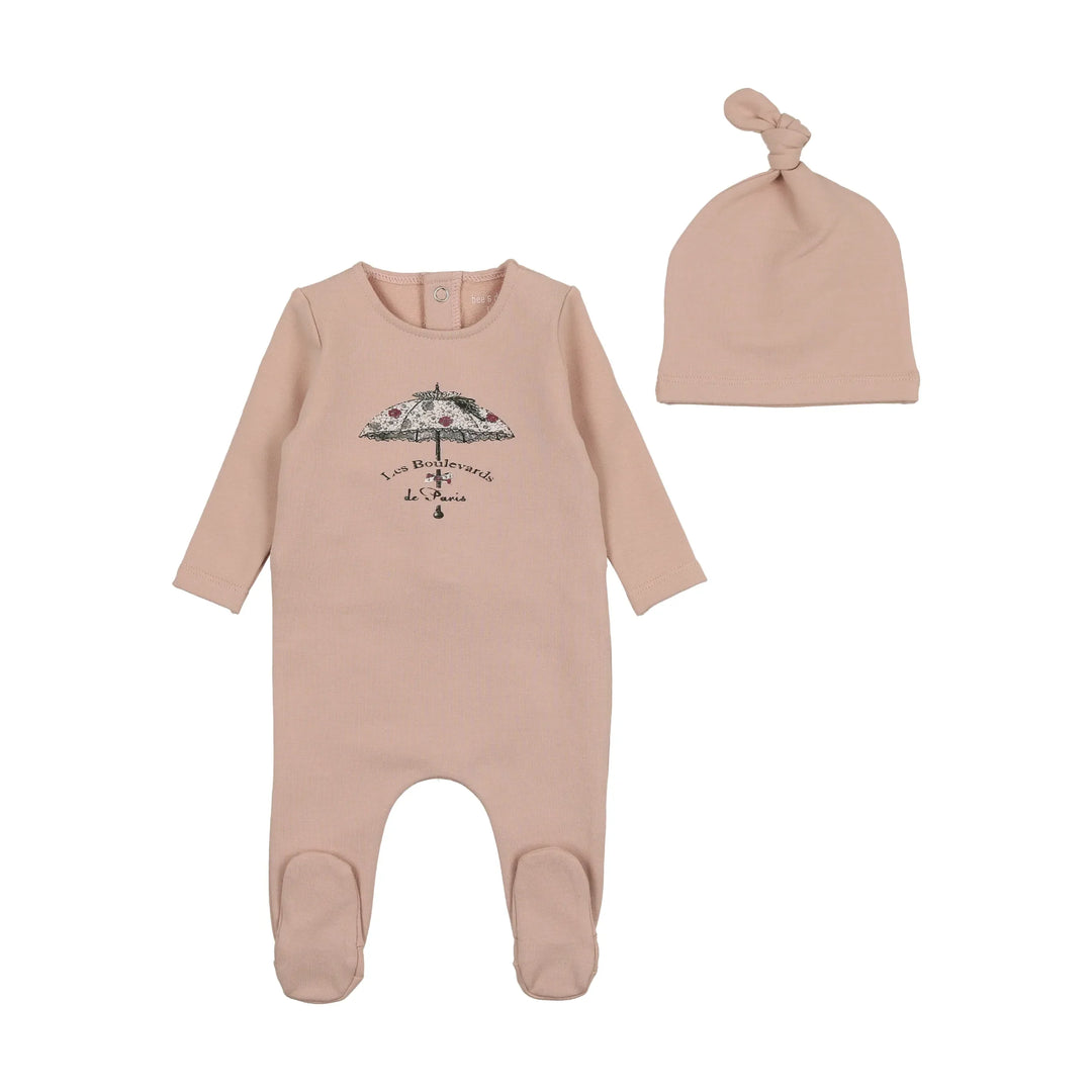 Bee & Dee Rose Dust Antique Umbrella Footie + Bonnet