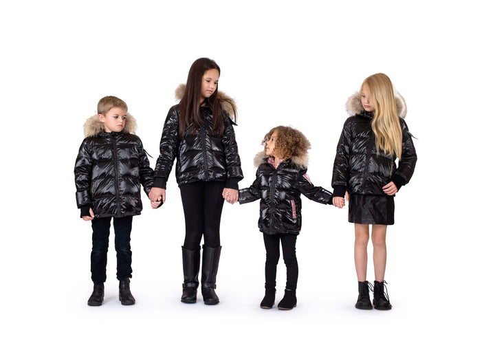 glimfy down coat with grey plaid for boys and girls unisex