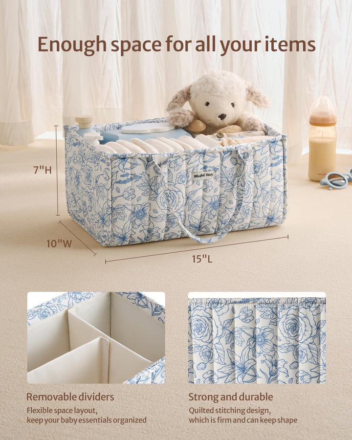 Beautiful Floral Print Diaper Caddy - A Perfect Baby Shower Gift & Nursery Decor