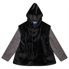pompomme contrast sleeve fur jacket