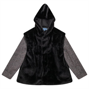 pompomme contrast sleeve fur jacket