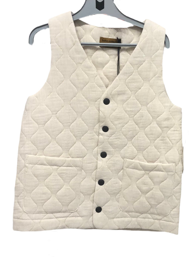 Hebe Creme Quilted Vest with Pockets and Buttons