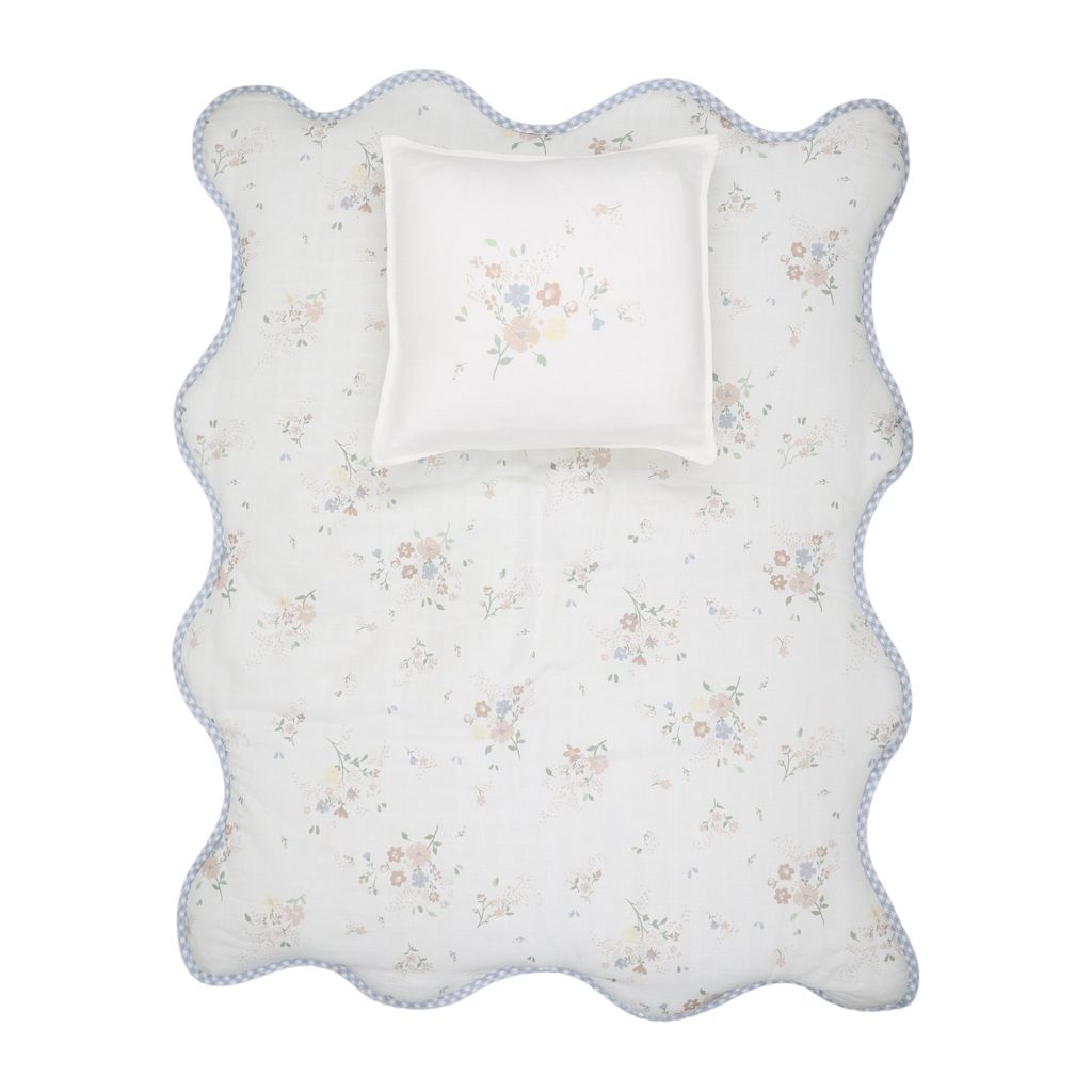 Baby Gingham Floral Blanket & Pillowcase Set by Peluche – Soft Cotton Bedding