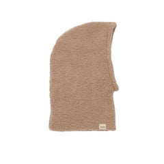 A flat-lay view of the 7AM Enfant fleece bonnet in pecan.