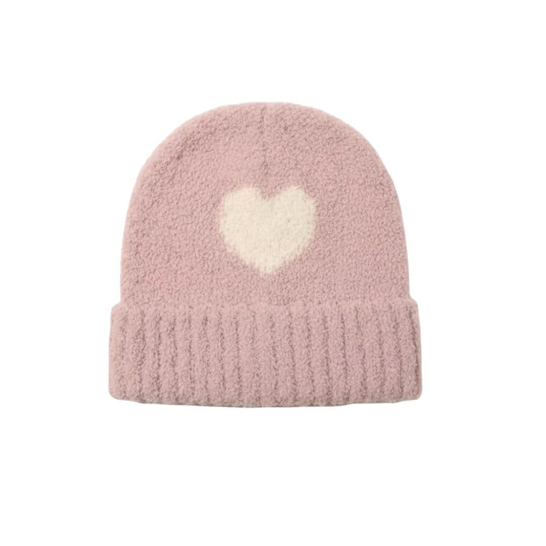 A flat-lay view of the 7AM Enfant hood bonnet in ash rose and ecru.