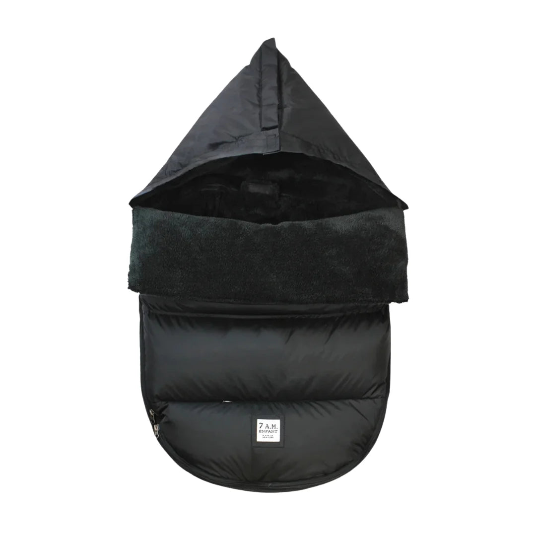 A flat-lay view of the 7AM Enfant PlushPOD in black plush.