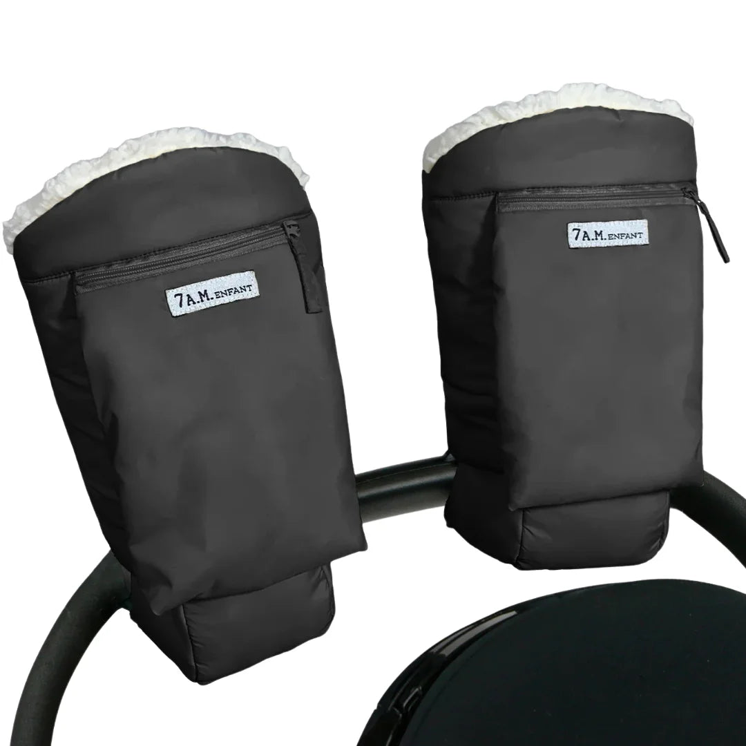 A flat-lay view of the 7AM Enfant Warmmuffs Oslo in black oslo.