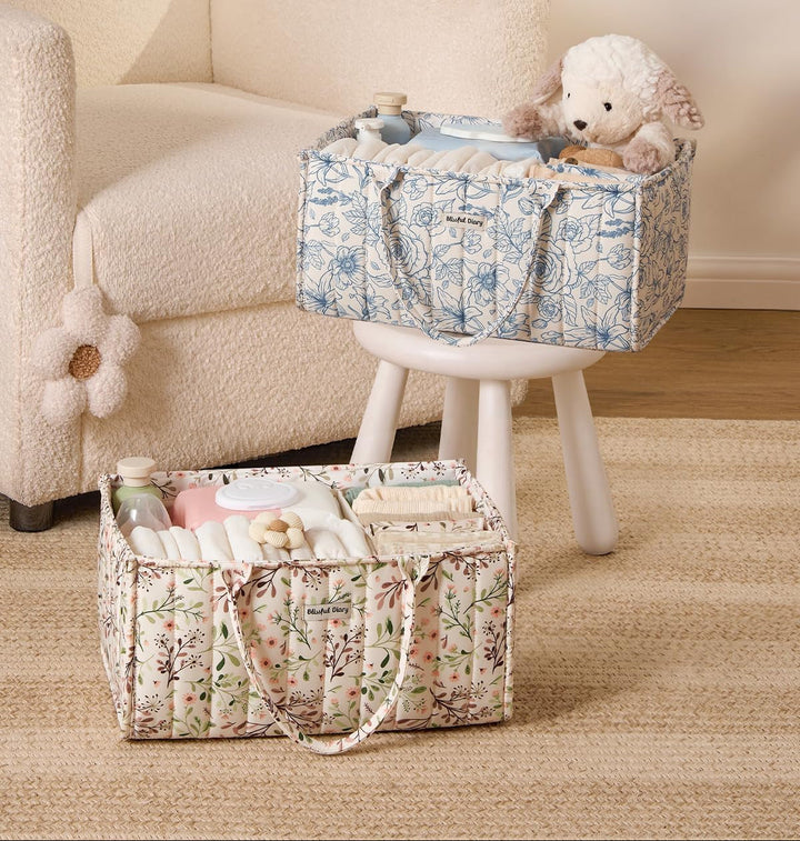 Beautiful Floral Print Diaper Caddy - A Perfect Baby Shower Gift & Nursery Decor