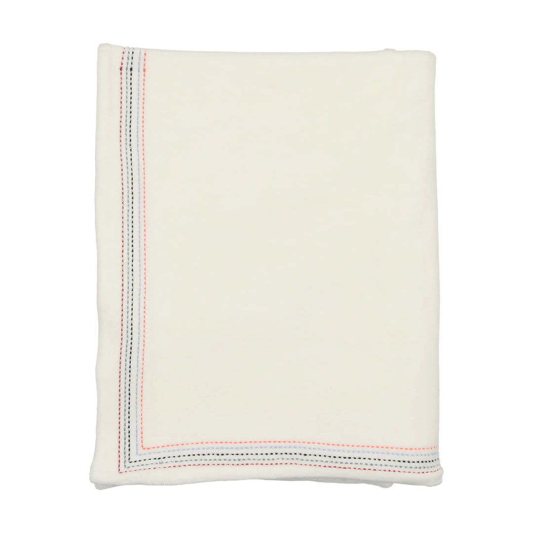 Bee & Dee Ivory Boys Colored Stitching Blanket