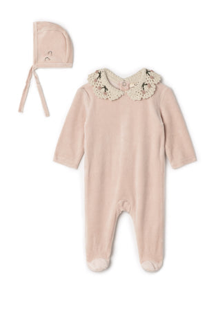 Lola Rose Cloud Crochet Collar Velour Footie Set