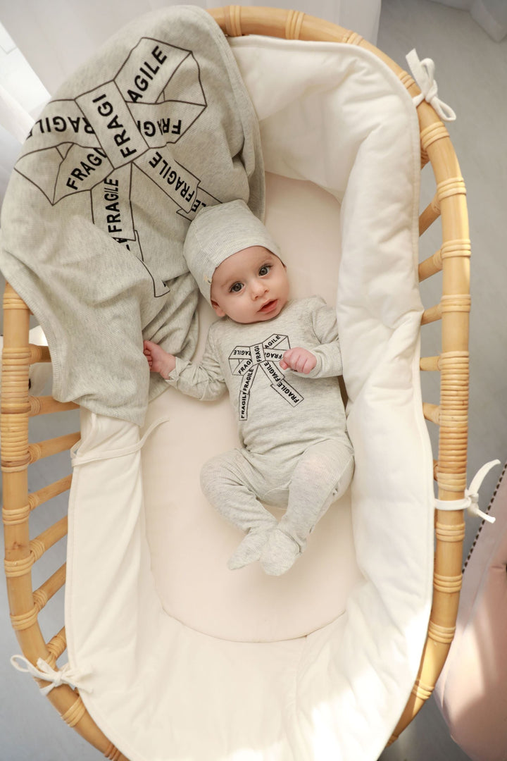 Fragile Grey Bow Blanket