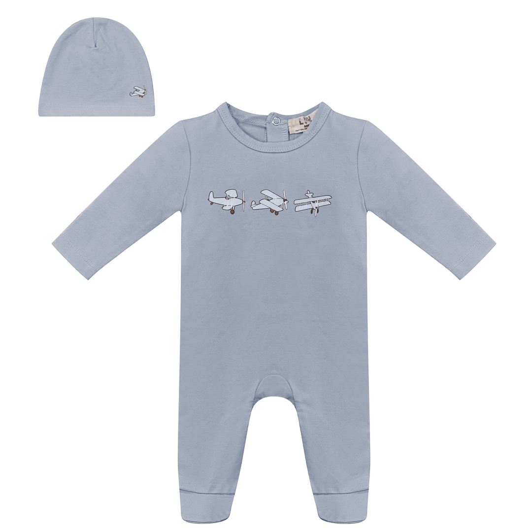 Lux Blue Airplanes Footie