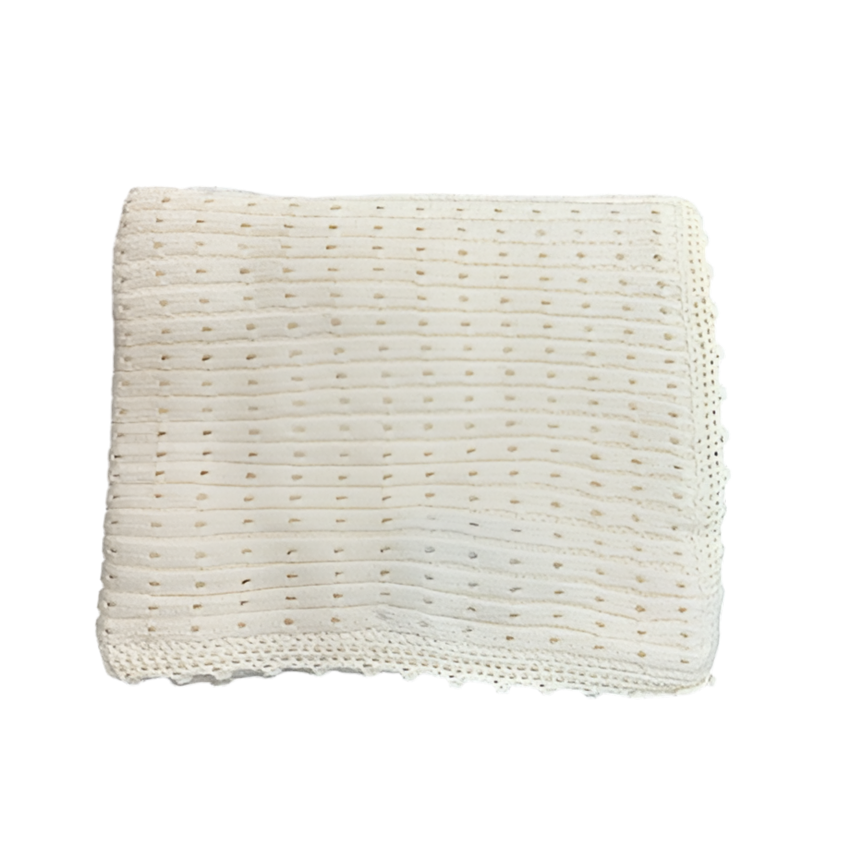 Chant de Joie Ivory Crochet Knit Blanket