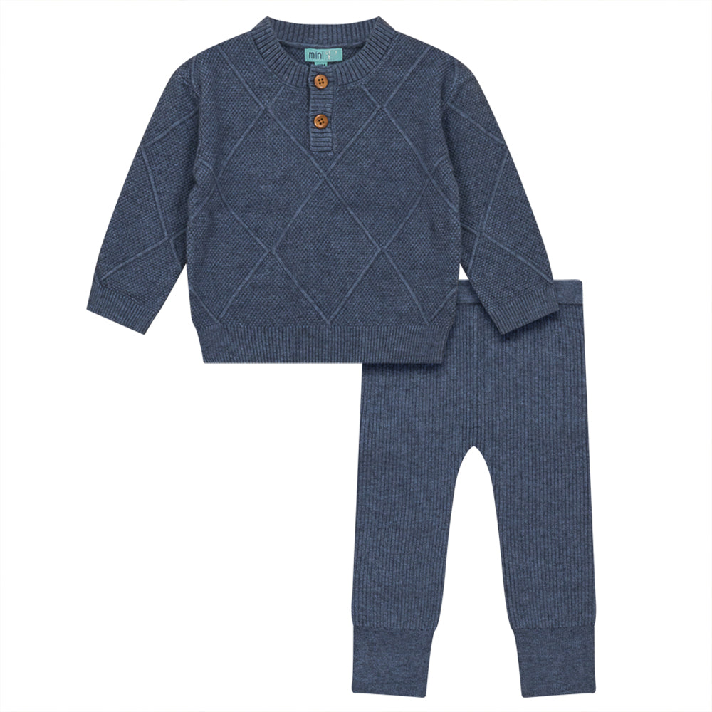 Mini P Blue Argyle Knit Set