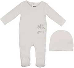 Maniere White Boys Velour Pocket Footie + Beanie
