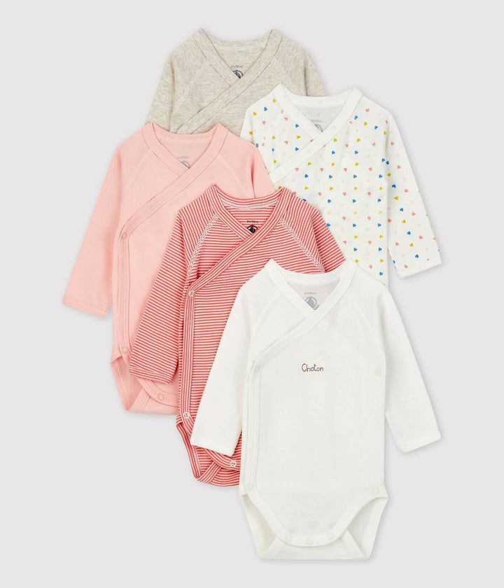 Petit Bateau Baby Long Sleeve Crossover Bodysuit Organic Cotton Pack of 5