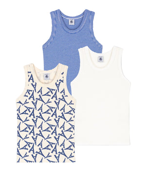 Petit Bateau - Boy 3 Pack Striped Eiffel Tower Solid Tank Top