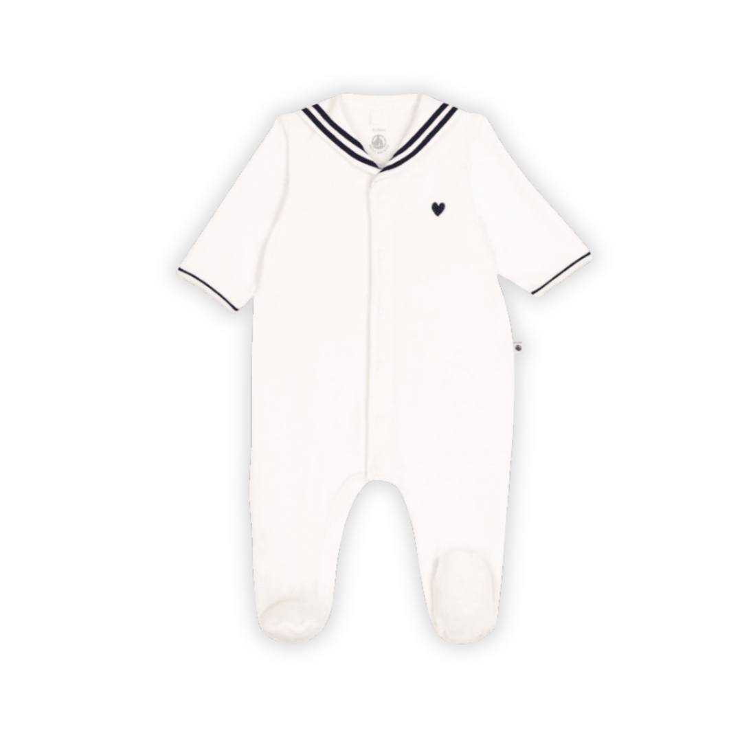 Petit Bateau | Sailor Collar Velour Baby Pyjama Suit