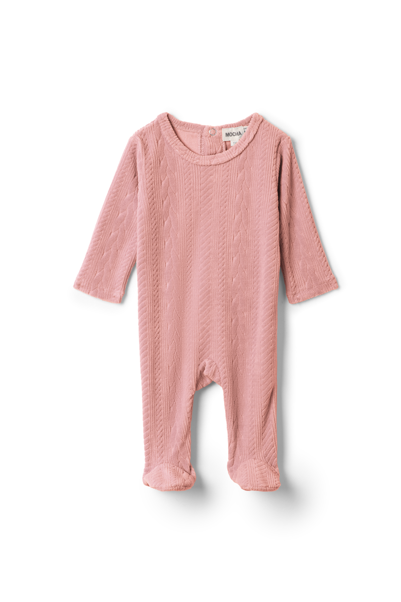 Mocha Maple Cable Textured Velour Footie