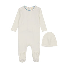 Mema Knits Blue Polka Dot Footie + Beanie