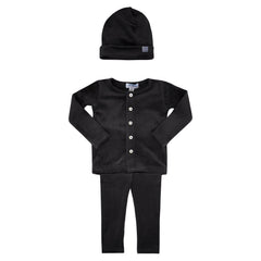 crew kids black velour button set