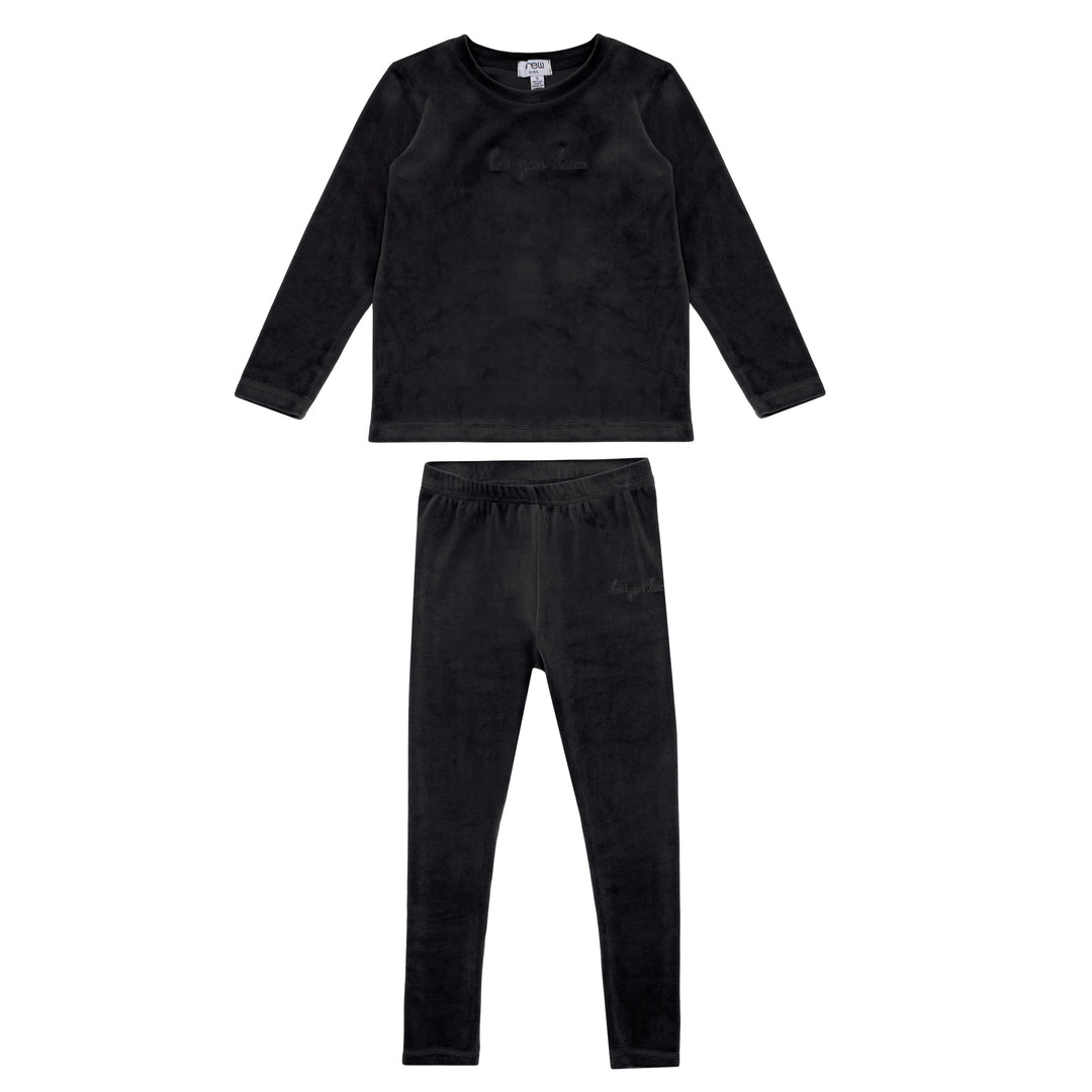 crew kids black velour script lounge set