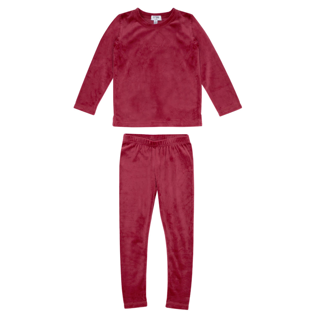 crew kids pink velour script lounge set