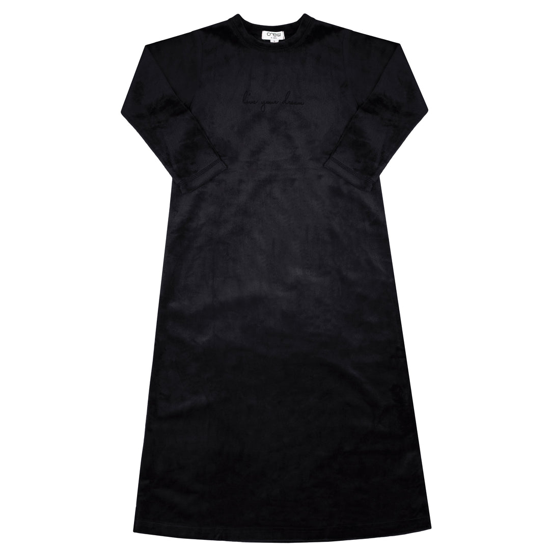 crew kids black velour script nightgown