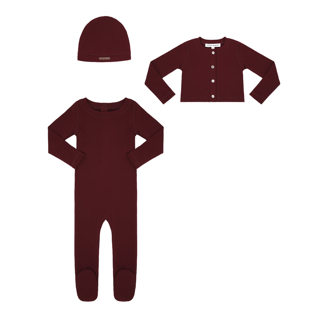 Parni Burgundy Baby Rhinestone Set + Beanie