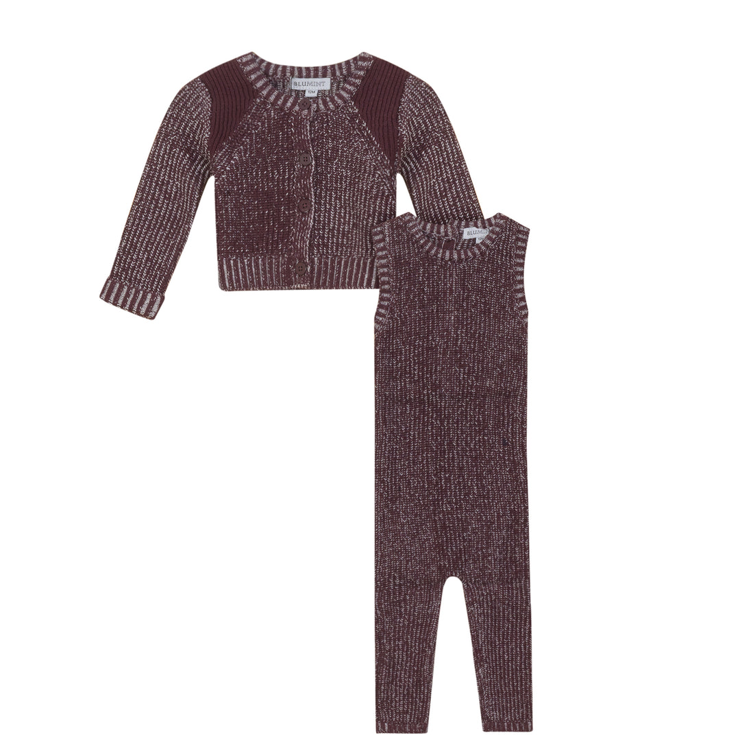 Blumint Burgundy Detailed Knit Cardigan and Overall