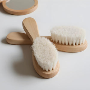 Newborn Baby Hair Brush - Wooden Handle & Gentle Goat Bristles