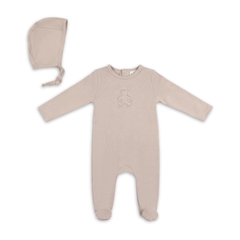 Bebe Bella Baby Modal Embossed Bear Layette Beige Soft Modal Baby Outfit Bear Embossed Design