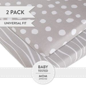 Ely's & Co Grey Abstract Stripes | Dots 2 Pack Bassinet Sheets